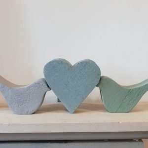 Hand Carved Wooden Birds and Heart Set