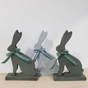 Small Wooden Rabbit Models Painted in Green and Blue
