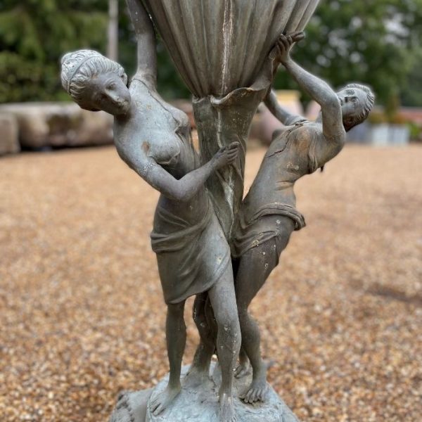 Bronze Fountain Vase with Two Classical Ladies Holding a Fluted Jardiniere