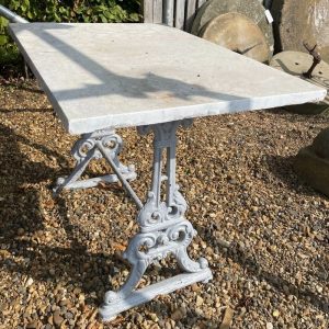 Rectangular Marble Top Garden Table on Cast Iron Legs