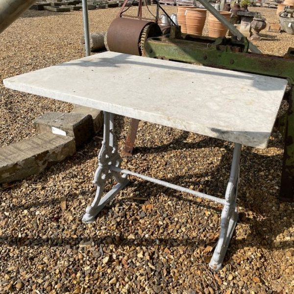 Rectangular Marble Top Garden Table on Cast Iron Legs