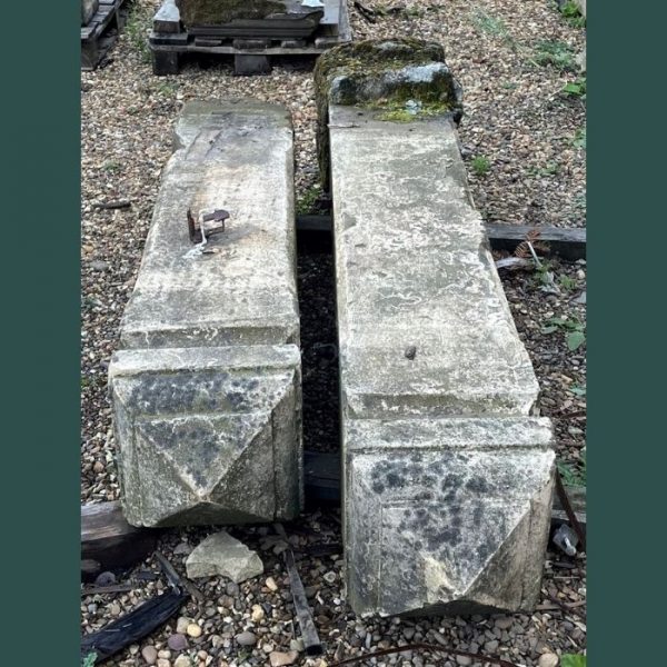 Pair of Reclaimed Yorkstone Posts with Pyramid Style Top
