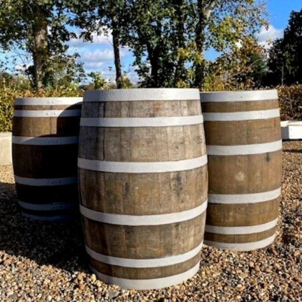 Reclaimed Oak Whisky Barrel with Painted Grey Cast Iron Banding
