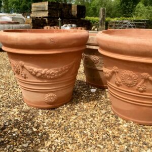 Italian terracotta garden pot with classical garland decoration