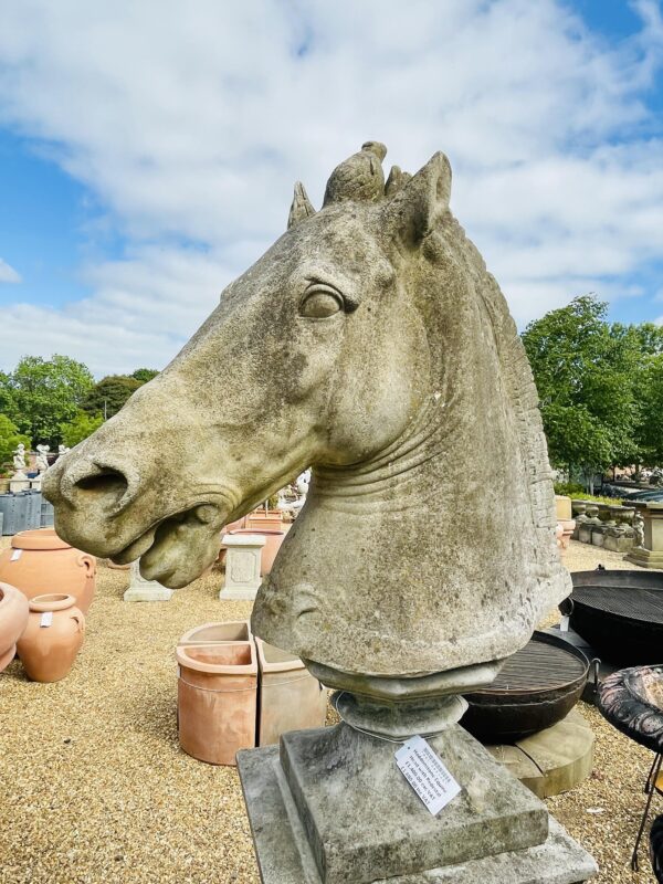 Stone horse head statue