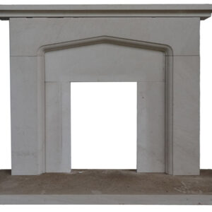 A reclaimed smooth finish limestone fire surround with mantel and hearth stone.