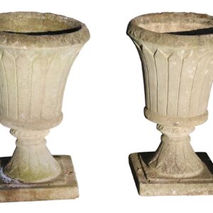 Reconstituted Stone Fluted Urns Pair 1 GFO-0315