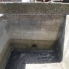 Reclaimed Concrete Cattle Trough showing weathering and water inlet hole from central cistern 4 GFO-0355
