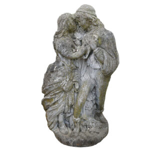A reclaimed statue of Romeo and Juliet with a fine weathered patina