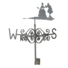 A reclaimed wall mounted weathervane depicting a Regency couple and showing light weathering from years of exposure to British weather