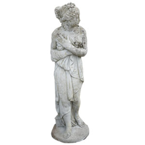 A reclaimed statue of Pandora with a time-worn patina