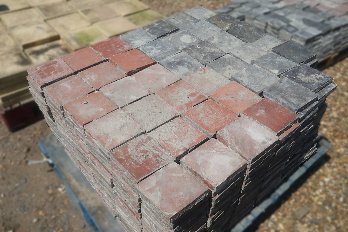 Red and Blue Quarry Tiles showing a worn patina and the remnants of mortar 2 RPAV-0144