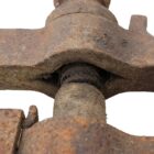 Detail of hand forging in a reclaimed, antique blacksmiths post vise, showing heavy surface corrosion but is complete with original spring