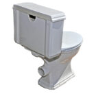 The rear of a reclaimed Heritage branded close coupled toilet in fine condition