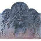 An antique cast iron fire back featuring a Lion Passant and the date 1644 in commemoration of the Battle of Marston Moor where combined Scottish and Parliamentarian forces defeated the Royalists in the North of England.