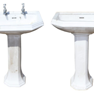 Reclaimed Heritage basin and pedestal in remarkably good condition, one with taps and one without
