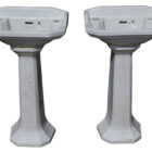 Reclaimed cloakroom basin and pedestal set by Heritage, a perfect size for smaller en-suites and downstairs toilets