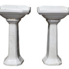Reclaimed cloakroom basin and pedestal set by Heritage, a perfect size for smaller en-suites and downstairs toilets