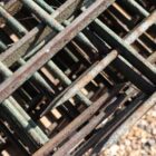 A 29.5 metre batch of reclaimed wrought iron spike top railings with surface corrosion, peeling paint and marvellous patina