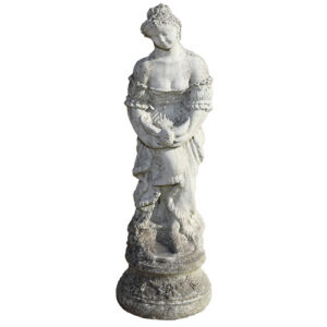 A weathered statue of Aphrodite holding a dove, in composite stone with a subtle height of 84cm