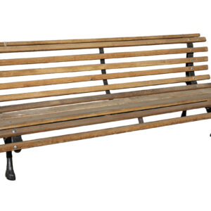A refurbished garden bench with newly cut tulip wood slats and reclaimed cast iron ends