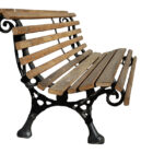 A refurbished garden bench with newly cut tulip wood slats and reclaimed cast iron ends