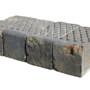 A row of reclaimed blue diamond pattern bullnose steps showing how durable Victorian industrial infrastructure is.