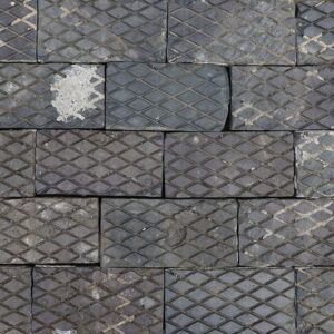 Reclaimed large blue diamond pavers showing authentic weathering and age related discolouration