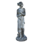 A reclaimed composite stone statue of Pandora with an authentic weathered patina of lichen and organic discolouration