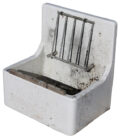 A reclaimed Armitage Shanks "Birch" commercial butler sink with integral draining grate and tall splashback