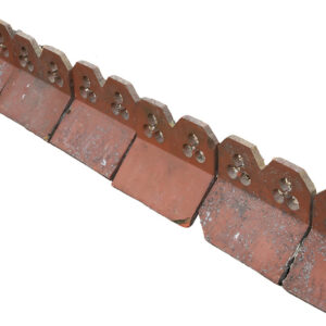 A short run of 12 reclaimed double trefoil crested ridge tiles showing light patina of lichen and minor environmental discolouration