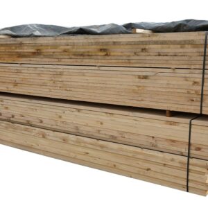 A large stack of new unbranded scaffold boards ready to build raised beds and rustic furniture but uncertified for use as scaffold boards in construction projects