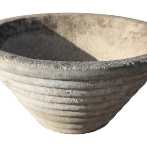 A beautifully weathered reclaimed concrete tapered planter showing a fine aged patina