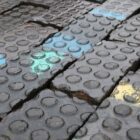 A batch of reclaimed Staffordshire blue pavers with a unique patina and a mix of two similar styles of 18 spot surface